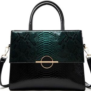 Faux Snake Patent Ombré Green and Black Vegan Handbag